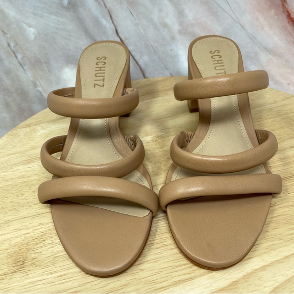 Schutz Olly Leather Block Heel Sandals Nude Sz 7 New - Picture 5 of 11